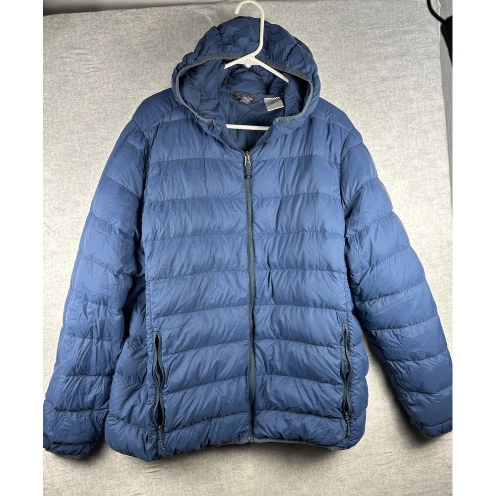 Eddie Bauer Men's Blue Down Filled Puffer Jacket Full Zip Size XL Packable Light